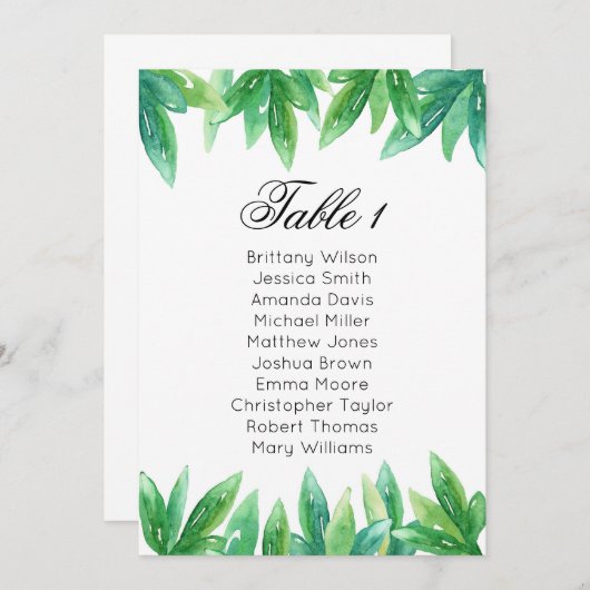 Invitation Plan de table de mariage forestier. Plan de table  (Devant / Derrière)