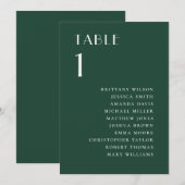 Invitation Plan de table de mariage moderne vert forêt sombre (Devant / Derrière)