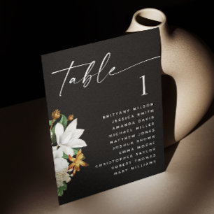 Invitation Plan de table de mariage noir   Fleurs botaniques