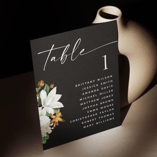 Invitation Plan de table de mariage noir | Fleurs botaniques