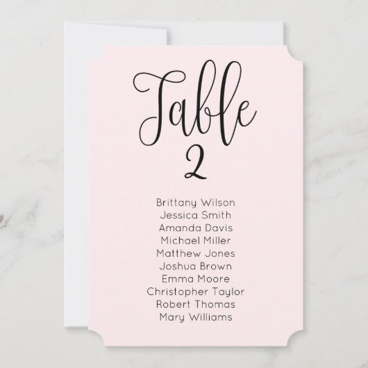 Invitation Plan de table de mariage rose. Calligraphie modern (Devant)