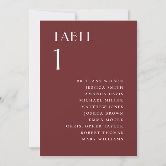 Invitation Plan de table de mariage Rouge vin profond | Autom (Devant)