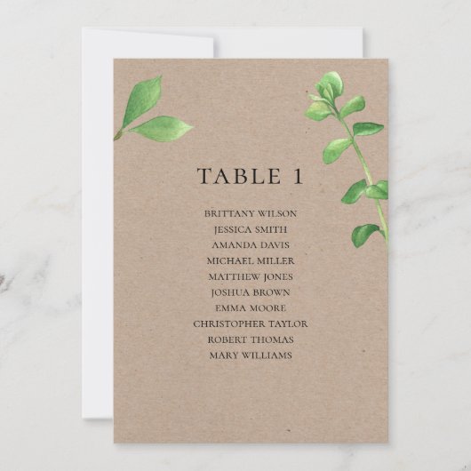 Invitation Plan de table de mariage rustique. Botanique de ca (Devant)