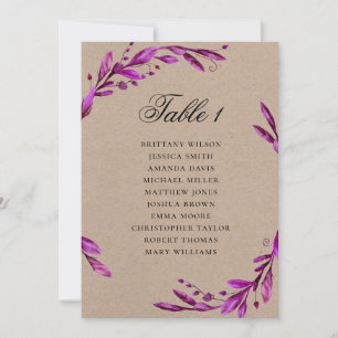 Invitation Plan de table de mariage rustique violet. Campagne