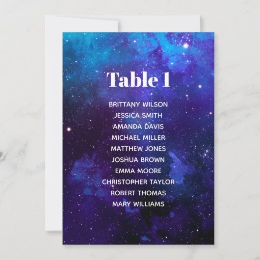 Invitation Plan de table de mariage spatial. Étoiles de nuit. (Devant)