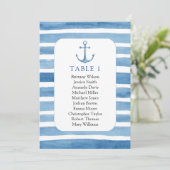 Invitation Plan de table de mariage sur la plage. Ancre bleue (Debout devant)