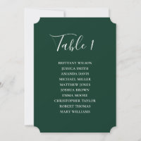 Plan de table de mariage vert simple. Écriture mod