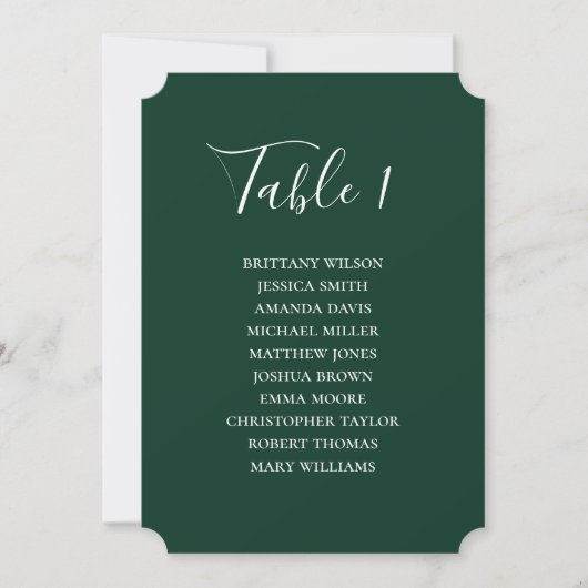 Invitation Plan de table de mariage vert simple. Écriture mod (Devant)