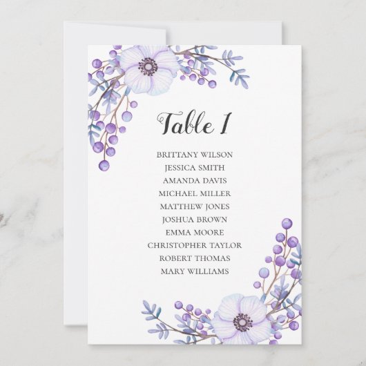 Invitation Plan de table de mariage violet. Plan de table ave (Devant)