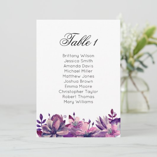 Invitation Plan de table de mariage violet. Plan de table boh (Debout devant)