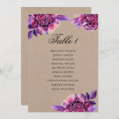 Invitation Plan de table de mariage violet. Plan kraft floral (Devant / Derrière)