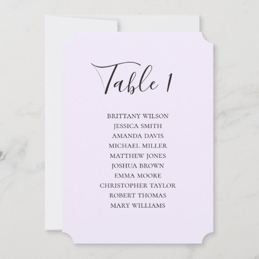 Invitation Plan de table de mariage violet simple. Écriture m (Devant)