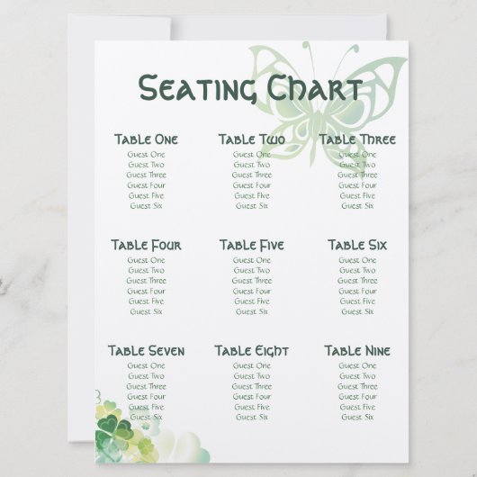 Invitation Plan de table des coins Trèfle Vert et Papillon (Dos)