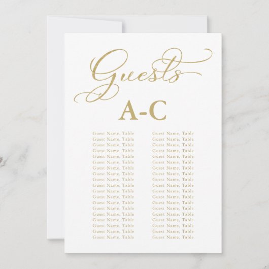 Invitation Plan de table des invités par ordre alphabétique p (Devant)