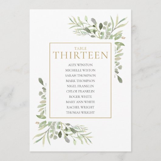 Invitation Plan de table élégant avec verdure Numéro 13 (Devant)