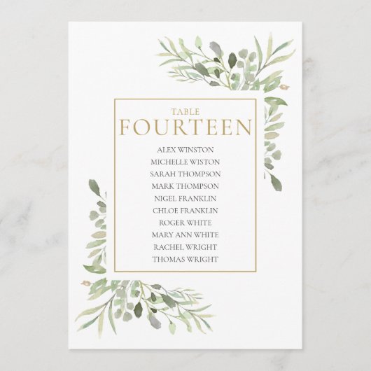 Invitation Plan de table élégant avec verdure Numéro 14 (Devant)