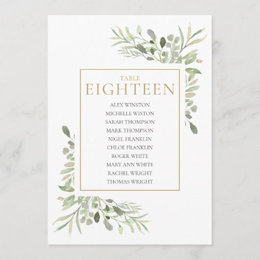 Invitation Plan de table élégant avec verdure Numéro 18 (Devant)