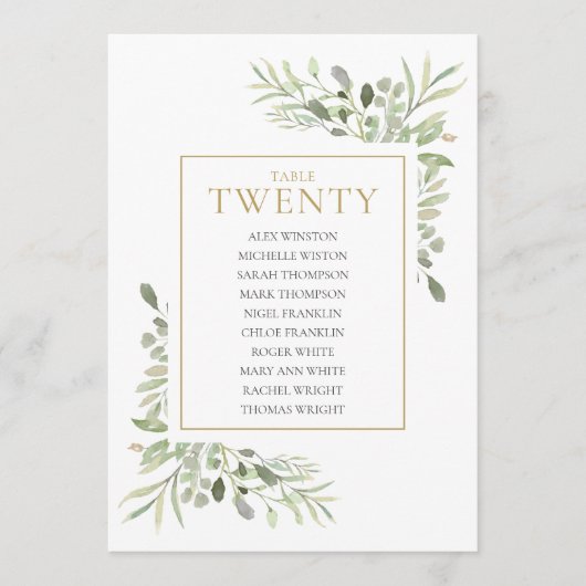 Invitation Plan de table élégant avec verdure Numéro 20 (Devant)