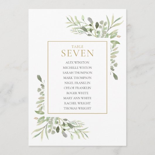 Invitation Plan de table élégant avec verdure numéro 7 (Devant)