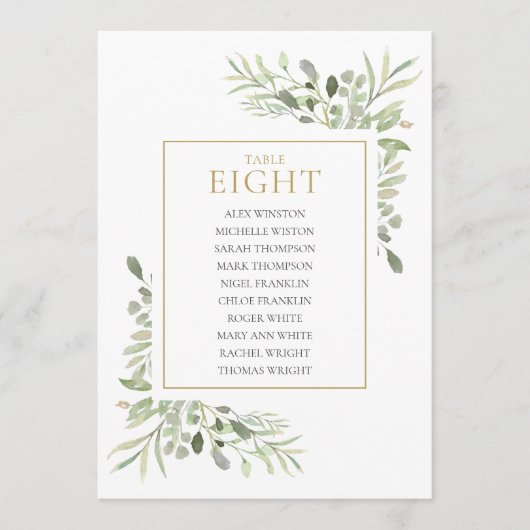 Invitation Plan de table élégant avec verdure numéro 8 (Devant)