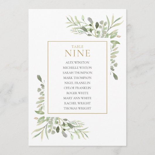Invitation Plan de table élégant avec verdure numéro 9 (Devant)