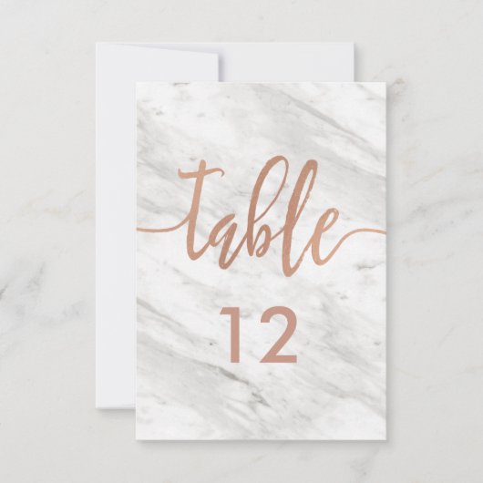 Invitation Plan de table en marbre blanc et or rose (Devant)