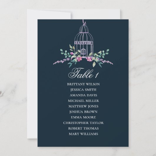 Invitation Plan de table floral à cage d'oiseau. Fleur de mar (Devant)