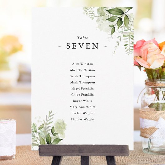 Invitation Plan de table floral à verdure élégante Numéro de 