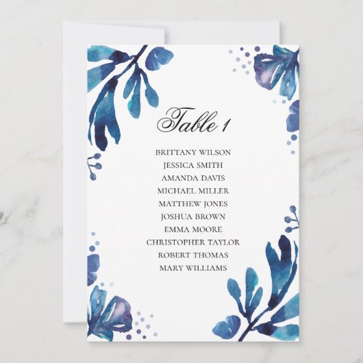 Invitation Plan de table floral bleu. Plan de mariage bleu ma (Devant)