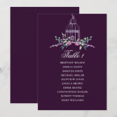 Invitation Plan de table floral cage à oiseaux. Mariage viole (Devant / Derrière)