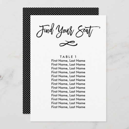 Invitation Plan de table individuel lettrage chic (Devant / Derrière)