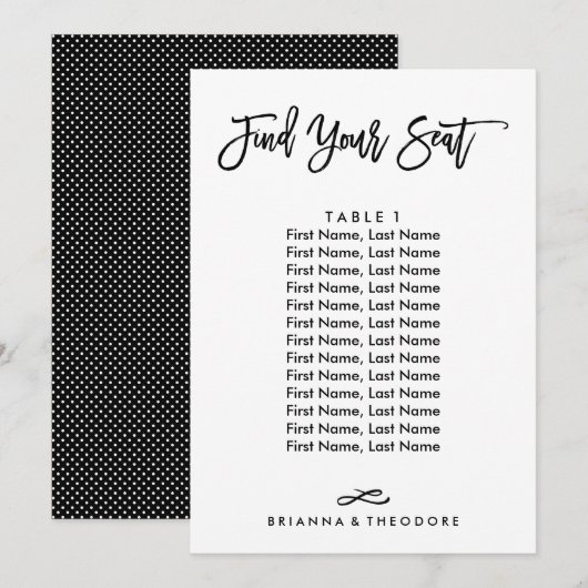 Invitation Plan de table individuel lettrage chic (Devant / Derrière)