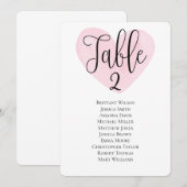 Invitation Plan de table mariage moderne cœur rose (Devant / Derrière)