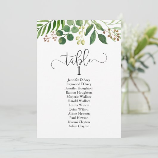 Invitation Plan de table mariage verdoyant, calligraphie mode (Debout devant)