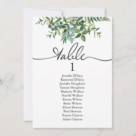 Invitation Plan de table mariage vert avec police moderne (Devant)