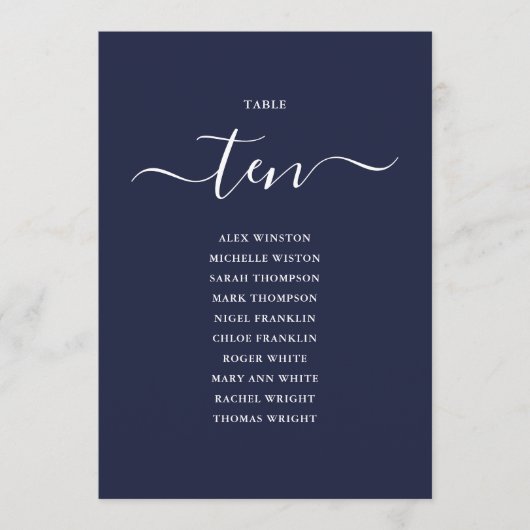 Invitation Plan de table numéro 10 écriture bleu marine (Devant)