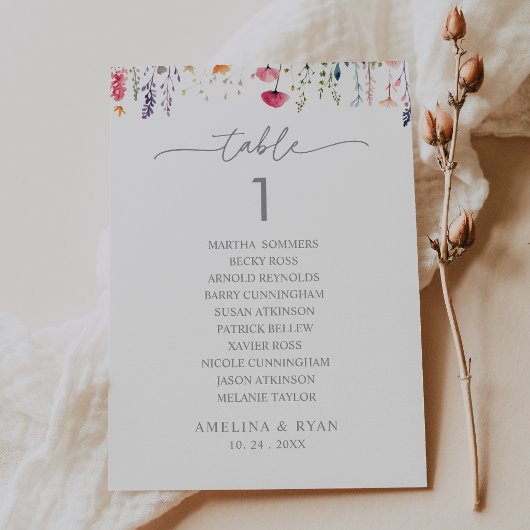 Invitation Plan de table numéro 1 des fleurs sauvages de prin
