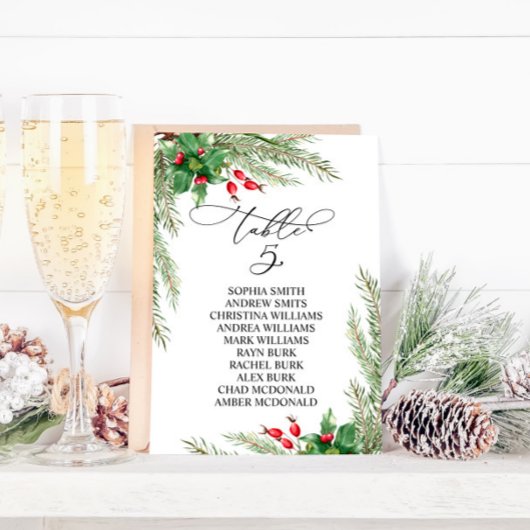 Invitation Plan de table numéro 5 aux baies rouges de Noël