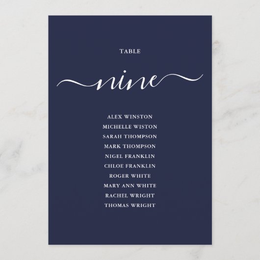 Invitation Plan de table numéro 9 en écriture bleue marine (Devant)