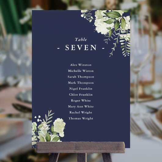 Invitation Plan de table numéro en bleu marine verdure