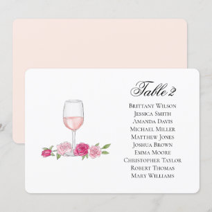 Invitation Plan de table Roses. Verre à vin. Fleurs de mariag