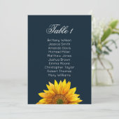 Invitation Plan de table tournesol. Mariage rustique bleu mar (Debout devant)