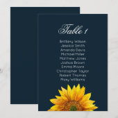 Invitation Plan de table tournesol. Mariage rustique bleu mar (Devant / Derrière)