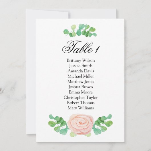 Invitation Plan de table vert d'été. Plan de table de mariage (Devant)