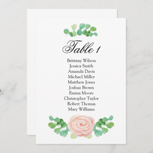 Invitation Plan de table vert été. Plan de table de mariage (Devant / Derrière)