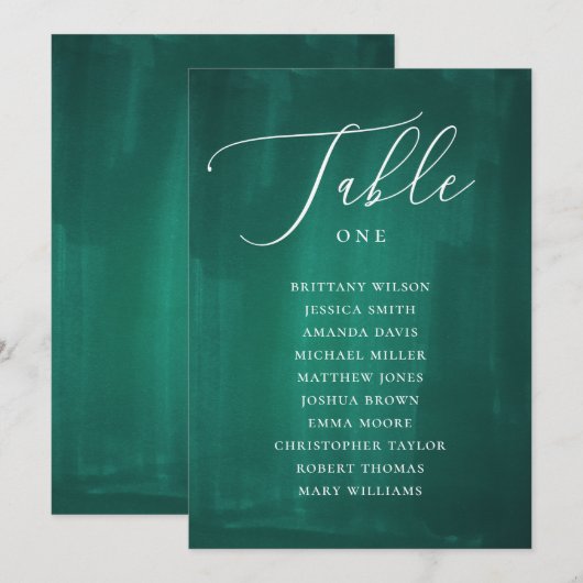 Invitation Plan de table vert foncé. Mariage élégant émeraude (Devant / Derrière)