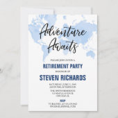 Invitation Plan du monde voyageur retraite aquarelle bleu (Devant)