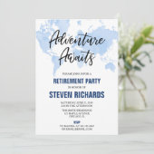 Invitation Plan du monde voyageur retraite aquarelle bleu (Debout devant)