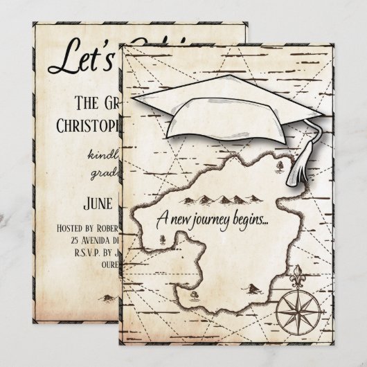 Invitation Plan Du Parti De La Graduation Voyage Vers Le Succ (Devant / Derrière)