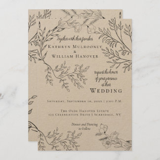 Invitation Plan floral noir sur Kraft Mariage